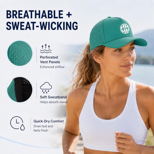 HH HOFNEN Quick Dry Baseball Cap Mesh Snapback Hat Golf Ball Cap Men Women - color: Tealgreen