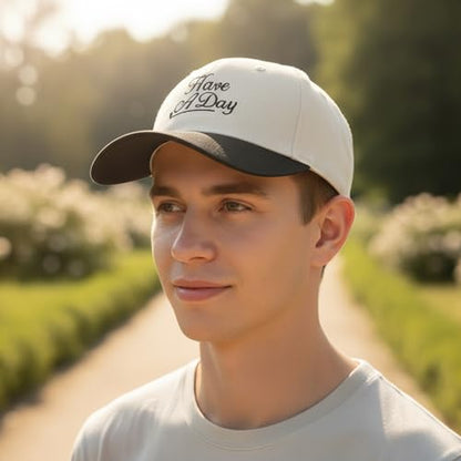 Embroidered Baseball Cap, Cotton Dad Hat, Fun & Heartfelt Stitching, Adjustable Casual Outdoor Hat for Men Women - color: Have a Day - Black/Beige