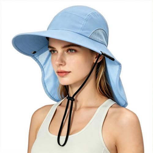 Solaris Small‑Head‑Fit Sun Hat with Neck Flap for Men & Women - color: #2 Blue, size: Medium