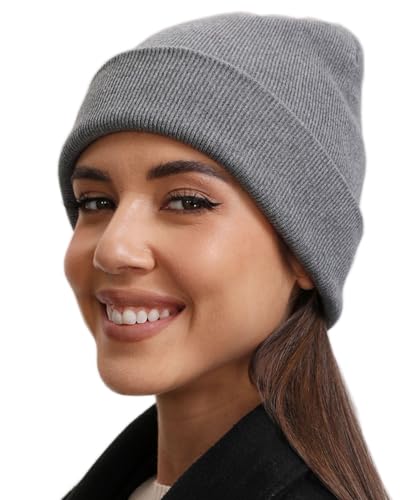 vidsel 100% Cotton Beanie Hat-Unisex Winter Knit Cuffed Beanies Skull Cap - color: 1-light Grey