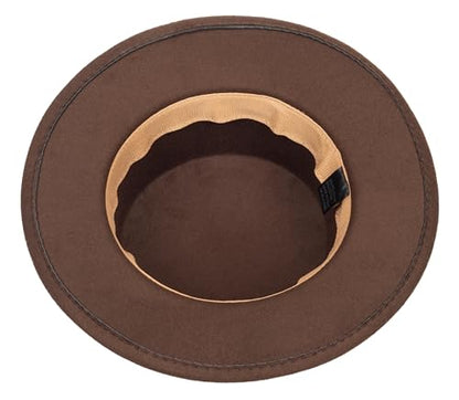 Pork Pie Hat for Men/Women, Wide Brim Felt Boater Fedora Church Derby Cap - color: Coffee