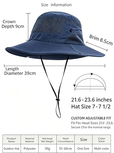 Sun Bucket Hat for Men Women Wide Brim UPF 50+ UV Protection Waterproof - color: Navy Blue