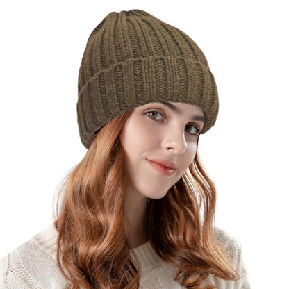 ZOORON 1&2 Winter Beanie for Women Soft Warm Slouchy Knit Hat Ski Stocking Cuffed Cap - color: Khaki