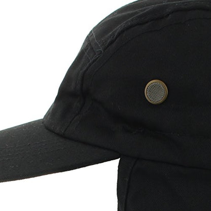 JFH 4 Panel Adjustable Outdoors Fishing Cap with Ear and Neck Flap Sun Cover Unisex - color: Black