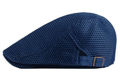 DIYDECAL Mens Breathable Mesh Summer Hat Adjustable Newsboy Beret Ivy Cap Cabbie Flat Cap - color: Navy Blue