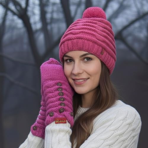 Agan Traders Women's 2026 Winter Mitten Hat Warm Fleece Lined Oversized Thick Chunky Slouchy From Nepal - color: Pink Multi