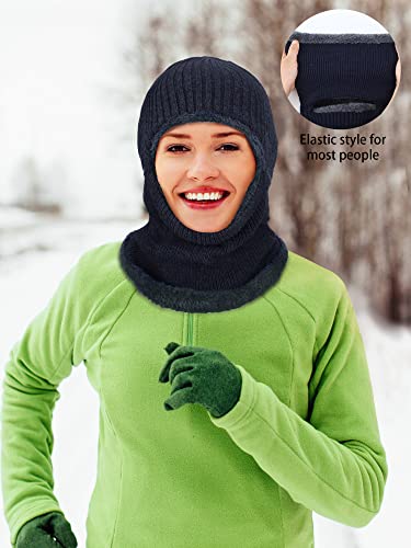 Balaclava Knitted Warmer Windproof Hat Covering Face for Men Women Fleece Outdoor Sports - color: Navy Blue, size: Large