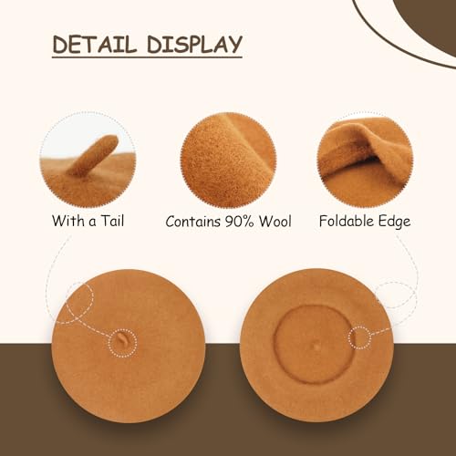 Gllutt Women Wool Beret Hat French Style Solid Color - color: Marigold