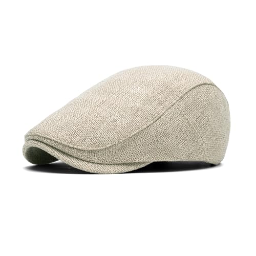 meioro Men's Faux Linen Newsboy Cap Adjustable Woven Texture Flat Cap Gatsby Hat Cabbie Ivy Newsboy Hats Driving Fishing Hat - color: Khaki