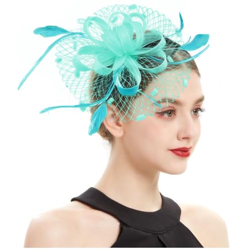 Women's Fascinator Feather Flower Hir clip & Corsage Dual-use Bridal Headpiece Hair Accessories Cocktail Party Wedding - color: Blue