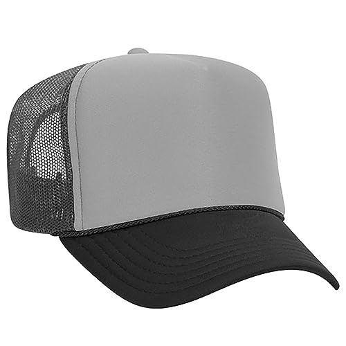 Ashen Fane Polyester Foam Front 5 Panel High Crown Mesh Back Trucker Hat - color: Blk/Gry/Ch.gry