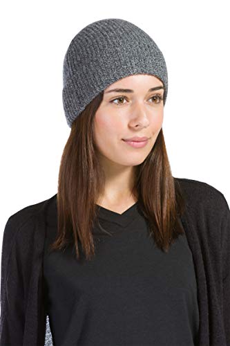 Fishers Finery Women's 100% Cashmere Cuffed Beanie - color: Heathered Gray