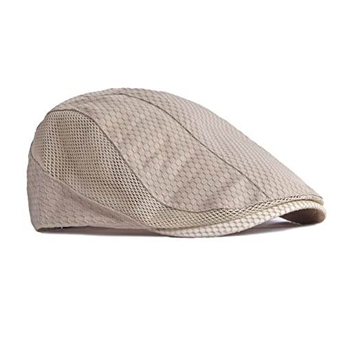 FASHIXD Mens Mesh Flat Caps Light Summer Beret Hat Breathable Newsboy Ivy Cap Cabbie Adjustable - color: Khaki