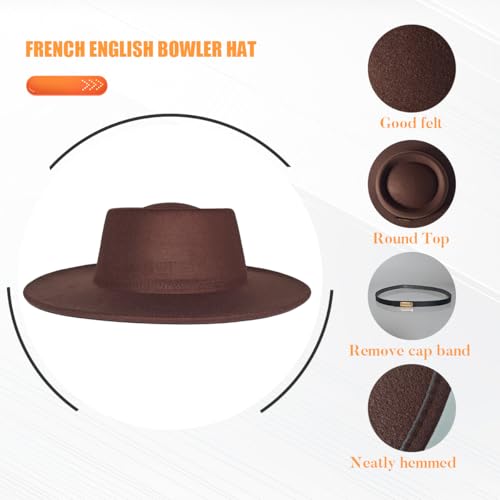 Fedora Hat for Men and Women, Wide Brim Flat Top Cap - color: Khaki