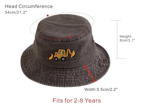 Excavator Toddler Baby Bucket Hats for Kids UV Protection Beach Hat Kids Camping Fishing Hat for Boy 2-8 Years - color: Coffee