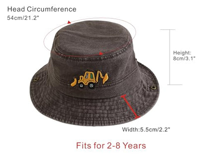 Excavator Toddler Baby Bucket Hats for Kids UV Protection Beach Hat Kids Camping Fishing Hat for Boy 2-8 Years - color: Coffee
