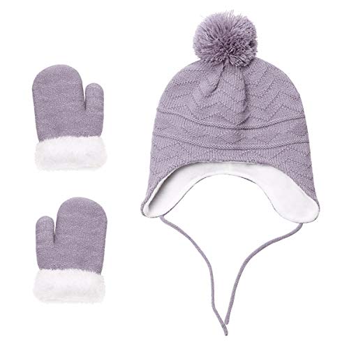 jerague Hats and Gloves Set for Kids Toddler Baby Girls Boys Warm Earflap Beanie Fleece Hats Mittens - color: Grey, size: 1-3T