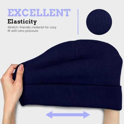 Knit Beanie Hat for Women Men Bad Hair Day Embroidered Winter Skull Cap - color: Navy Blue