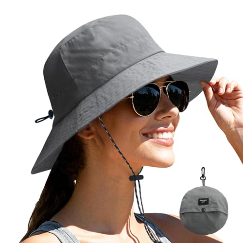 NPJY Packable Sun Bucket Hat for Women Outdoor Waterproof Rain Hat - color: Grey (Packable)