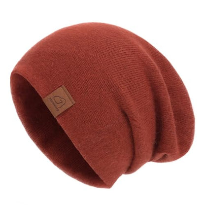 jaxmonoy Slouchy Knit Beanies Winter Hats for Women Men Soft Warm Reversible Slouch Cuffed Skull Knitted Beanie Cap - color: Rust Red