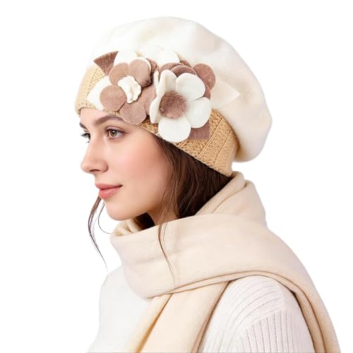 Women’s Vintage Wool Beret Winter Hats Elegant French Beret Beanie Dress Hat for Ladies - color: Hy023-cream
