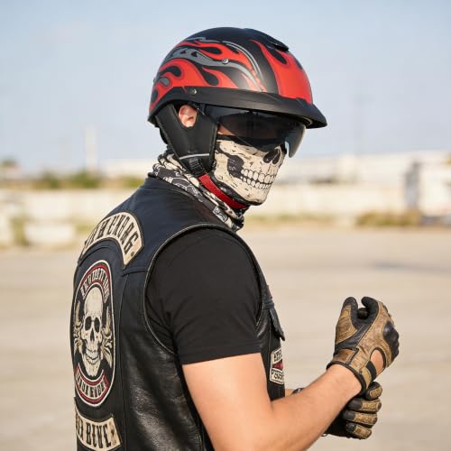 MF08 Half Helmet Sun Visor Retro Open Face Motorcycle Helmets - color: Neon-Fires