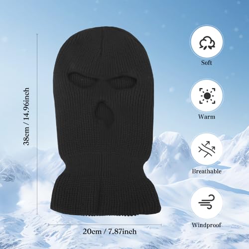 3 Hole Ski Mask, Knitted Balaclava Face Mask, Winter Full Face Mask Cover for Winter Outdoor Sports - color: Black