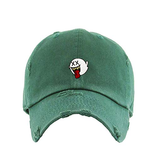 Silly Ghost Vintage Baseball Cap Embroidered Cotton Adjustable Distressed Dad Hat - color: Hunter Green