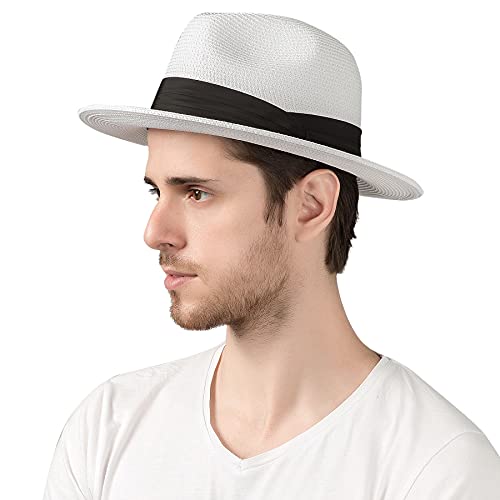 Lanzom Summer Beach Sun Hats for Men Women Foldable Floppy Travel Packable Staw Hat, Wide Brim Hat - color: Style B-white, size: Large