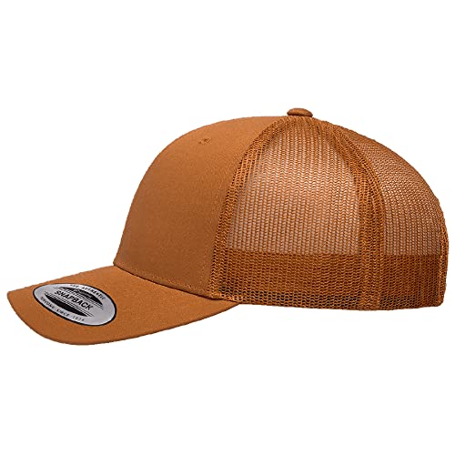 Yupoong Classic Mesh 6 Panel Retro Trucker Cap | Mid Profile Snapback - color: Caramel