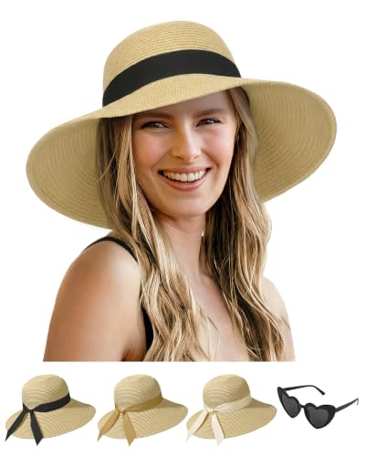 Sun Straw Hats for Women, Wide Brim Summer Beach Hat - color: Sand, size: Large