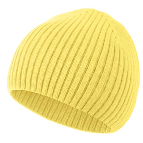ROYBENS Wool Beanie for Men Women, Seamless Knit Warm Winter Hat Skull Caps - color: 1pcs-bright Yellow