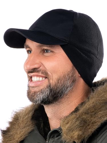 2SBR 2SABERS Mens Winter Hat with Earflaps and Visor - Warm Trucker Baseball Cap Hat - color: Black, size: Medium