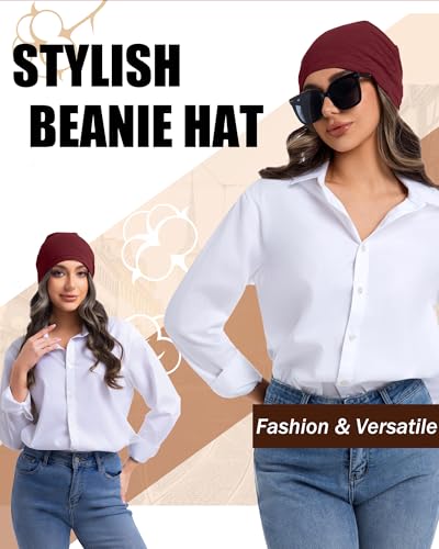 100% Cotton Summer Beanie for Men Women, Thin Soft Slouchy Beanies - color: 1pcs-wine Red, size: Large