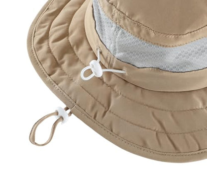 Connectyle Kids Foldable Wide Brim Sun Hat UPF 50+ Sun Protection Bucket Hats Breathable Summer Beach Hat for Boys Girls - color: Dark Khaki, size: Medium