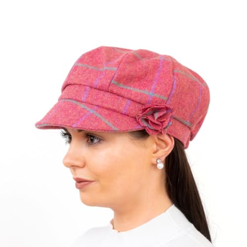 Hatman of Ireland Newsboy Hat for Women's Made in Ireland, 8 Panel Wool Cap, One-Size - color: Pink