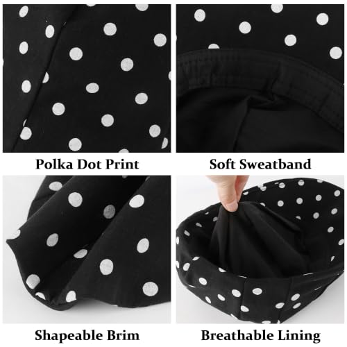 Stylish Newsboy Cap Soft Foldable Flat Cap for Big Heads - color: Black With Polka Dots