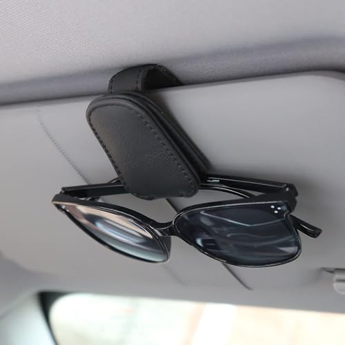 KIWEN Sunglasses Holders for Car Visor, Magnetic Leather Glasses Eyeglass Clip for Car, Ticket Card Clip Sunglasses Mount, Car Visor Accessories Gadgets (1, Black) - color: Black