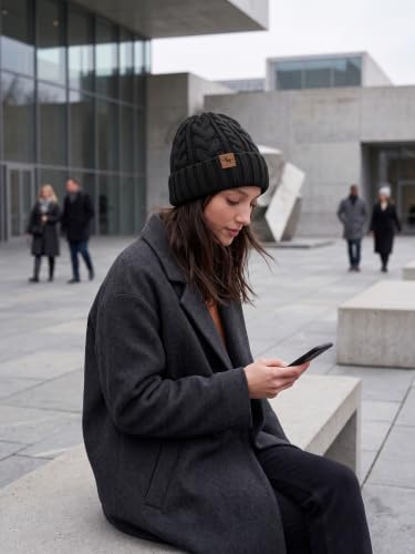 Winter Hats for Women Cable Knit Chunky Skull Cap Fleece Lined Thick Fold Cuff Beanie hat - color: Black, style: Wheat Spike