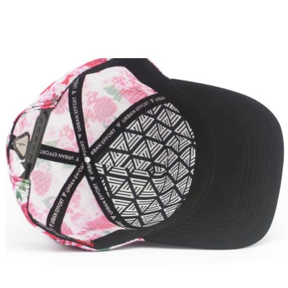 Urban Effort Trucker Hat for Men & Women, Mesh Back Baseball Cap, 5 Panel - color: Black + Flower Patch, style: Mesh Back