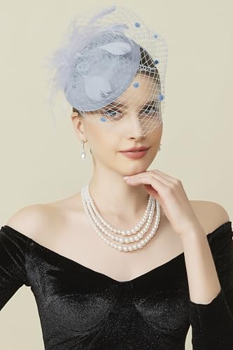 BABEYOND Fascinators Hats for Women Tea Party Pillbox Derby Wedding Hat - color: Light Blue