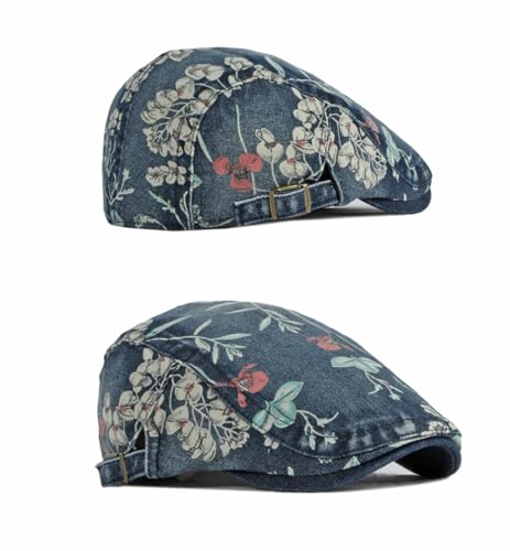 Quanhaigou Unisex Denim Newsboy Hats Flat Ivy Gatsby Cabbie Driving Berets Hat Cotton Dad Cap for Men Women - color: Denim Floral