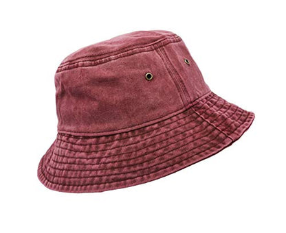 Bucket Hat, Wide Brim Washed Denim Cotton Outdoor Sun Hat Flat Top Cap for Fishing Hiking Beach Sports - color: Wine Red