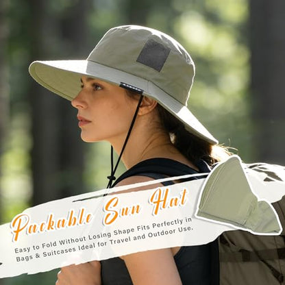 Tirrinia Sun Hats for Women, Wide Brim Hat with Ponytail Hole - color: Olive-22.44‘’head