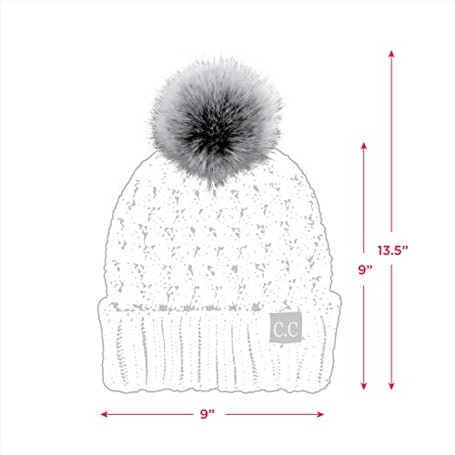 C.C Exclusives Fuzzy Lined Knit Fur Pom Beanie Hat (YJ-820) - color: A Lattice Crossover Stitch-earth Brown