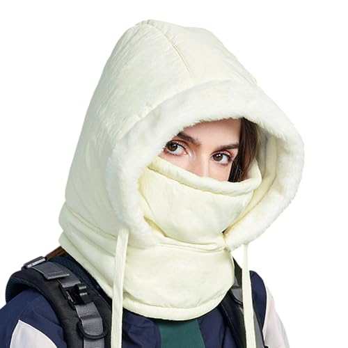 WITHMOONS Winter Knit Balaclavas Beanie Hat Fleece Face Mask Neck Warmer Windproof Hood YZT0254 - color: Ivory