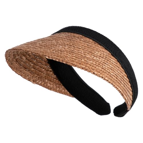 Sewn Braid Wheat Straw Clip on Sun Visor - color: Lt Brown