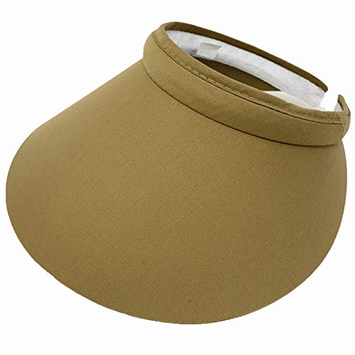 PRO.FASHION Women's Summer Sun UV Protection Visor Wide Brim Clip on Beach Pool Golf Cap Hat - color: Khaki