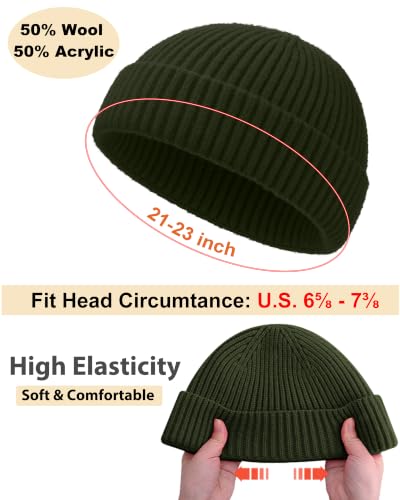 Short Fisherman Beanie for Men Women Wool Knit Cuff Winter Hats - color: 1pcs Army Green