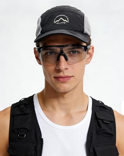 CLAPE Quick Dry Short Brim 5 Panel Hat, Water Resistant Nylon Cap - color: Clsb03-black